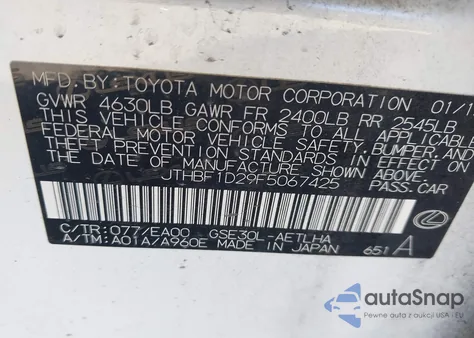 2015 Lexus Is 250 z USA, uszkodzony, nr VIN JTHBF1D29F5067425